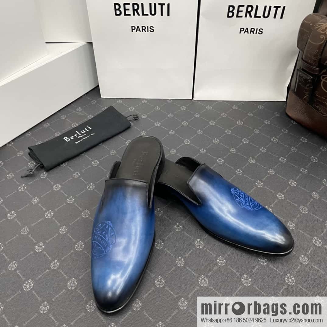 Berluti official website hot sale new tattoo half drag men's shoes CYRUS OMAN leather shoes