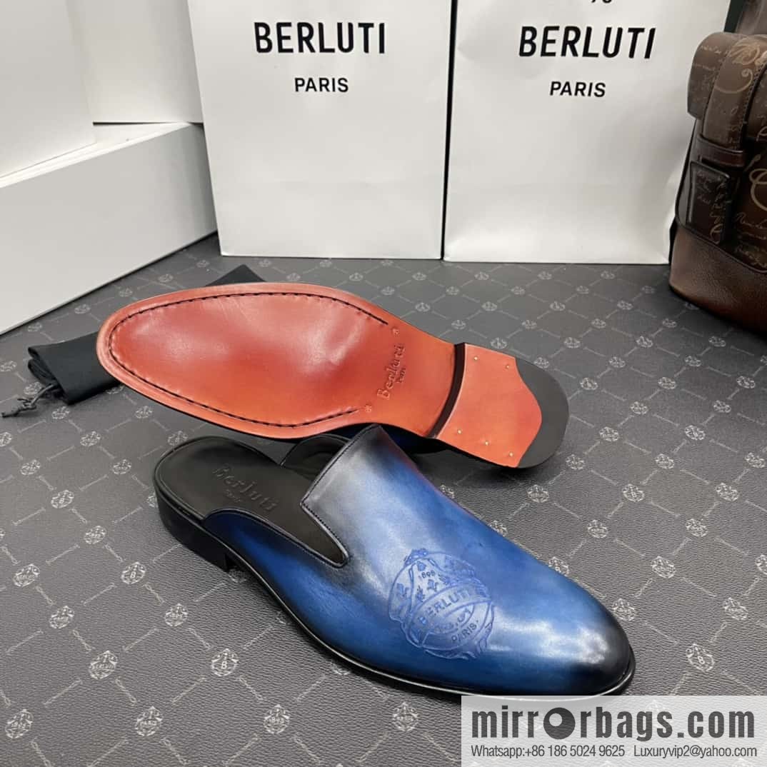 Berluti official website hot sale new tattoo half drag men's shoes CYRUS OMAN leather shoes
