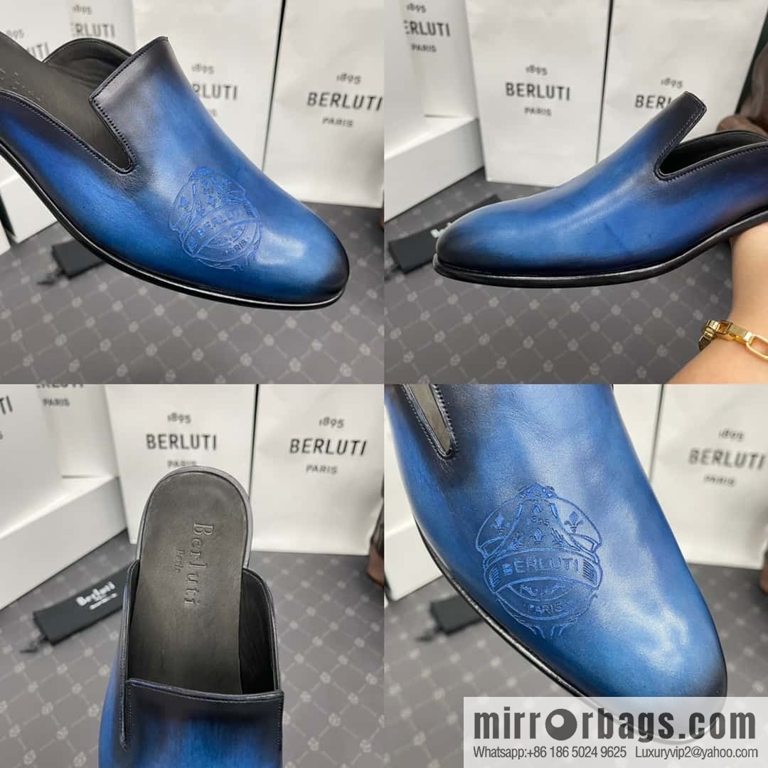 Berluti official website hot sale new tattoo half drag men's shoes CYRUS OMAN leather shoes