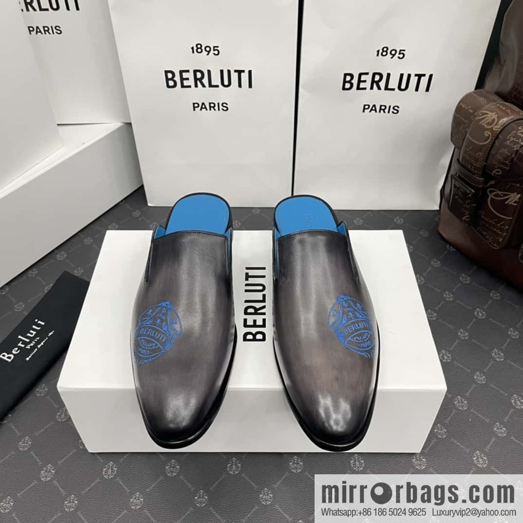 Berluti official website hot sale new tattoo half drag men's shoes CYRUS OMAN leather shoes