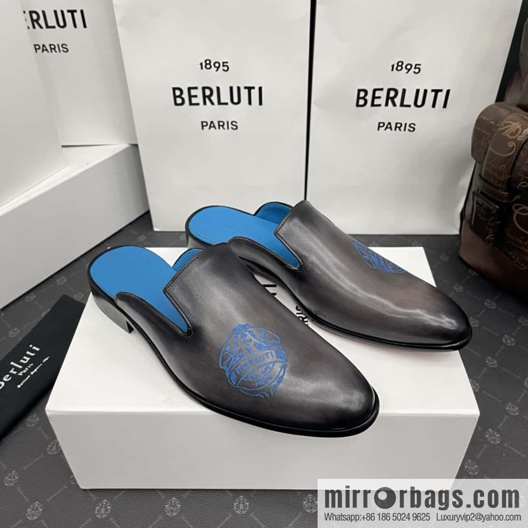 Berluti official website hot sale new tattoo half drag men's shoes CYRUS OMAN leather shoes