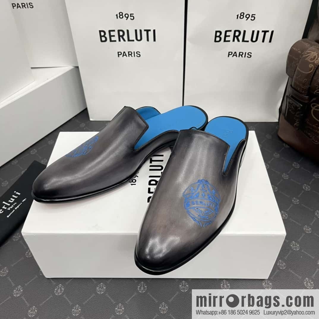 Berluti official website hot sale new tattoo half drag men's shoes CYRUS OMAN leather shoes