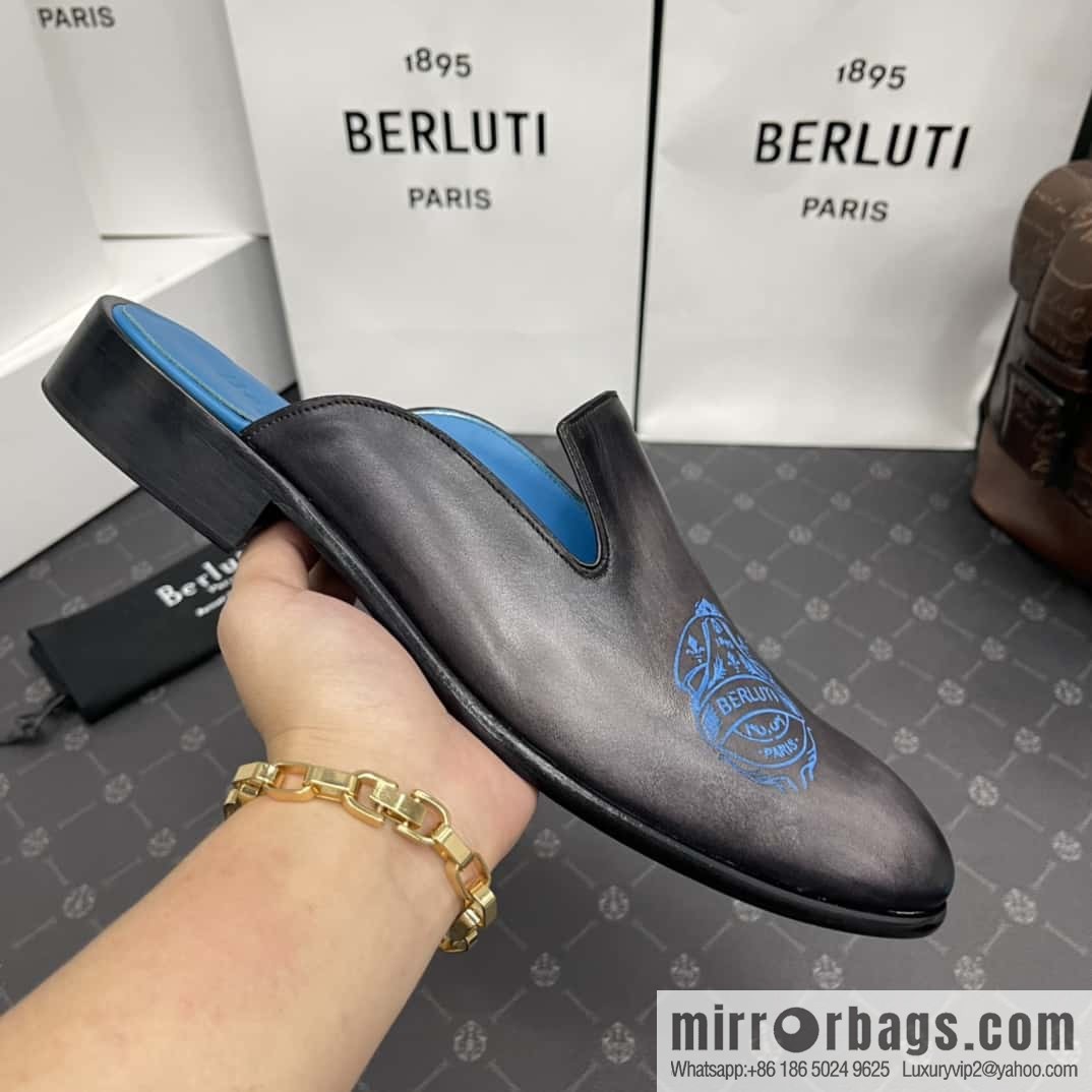 Berluti official website hot sale new tattoo half drag men's shoes CYRUS OMAN leather shoes