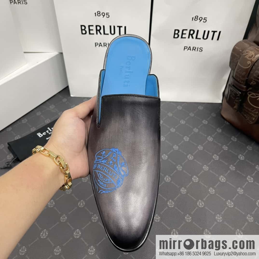 Berluti official website hot sale new tattoo half drag men's shoes CYRUS OMAN leather shoes