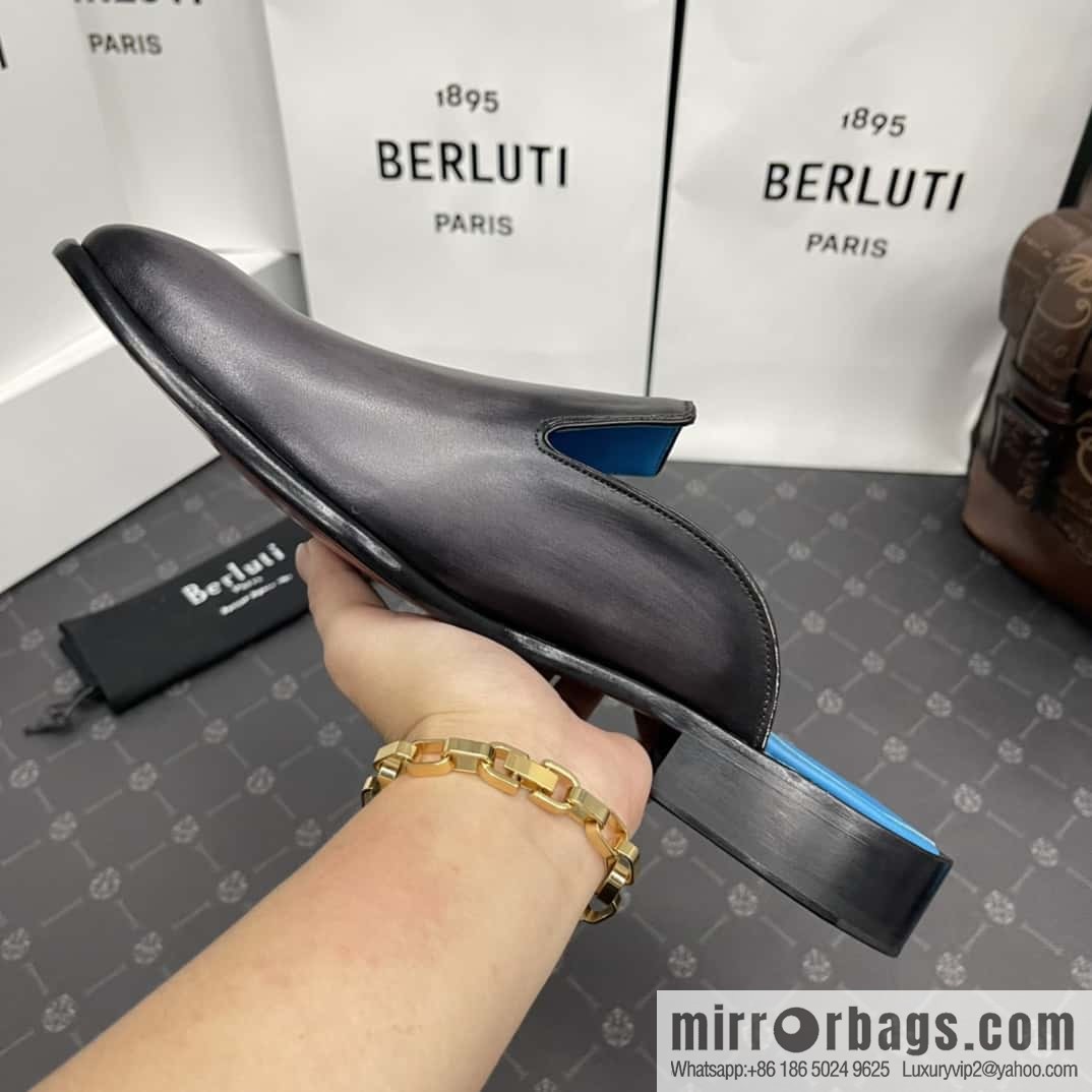 Berluti official website hot sale new tattoo half drag men's shoes CYRUS OMAN leather shoes