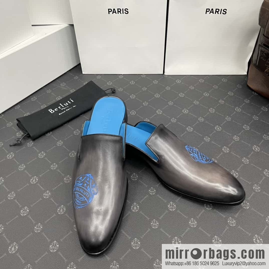 Berluti official website hot sale new tattoo half drag men's shoes CYRUS OMAN leather shoes