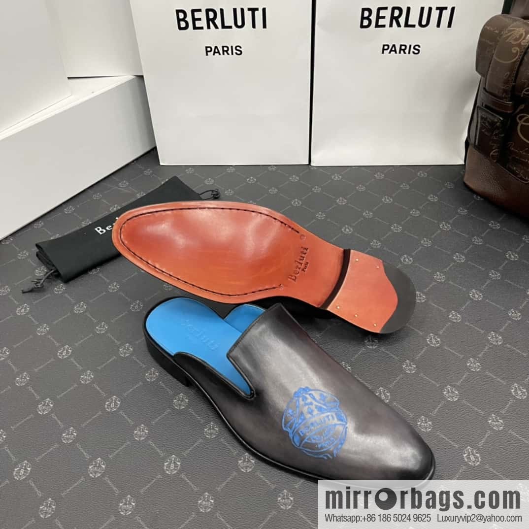 Berluti official website hot sale new tattoo half drag men's shoes CYRUS OMAN leather shoes