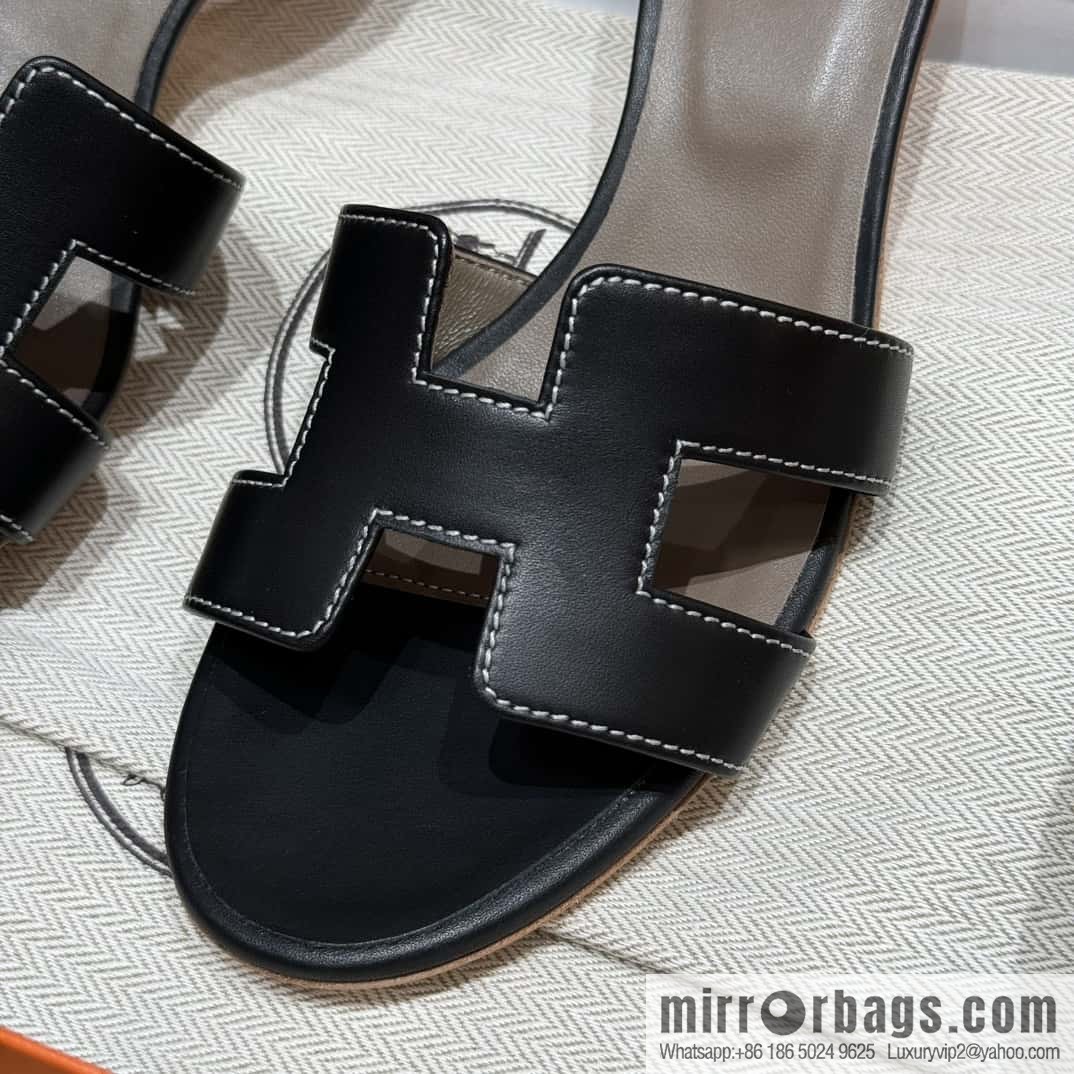 HERMES 185 Oasis High Heel Sandals, Black/ck89/noir /Swift