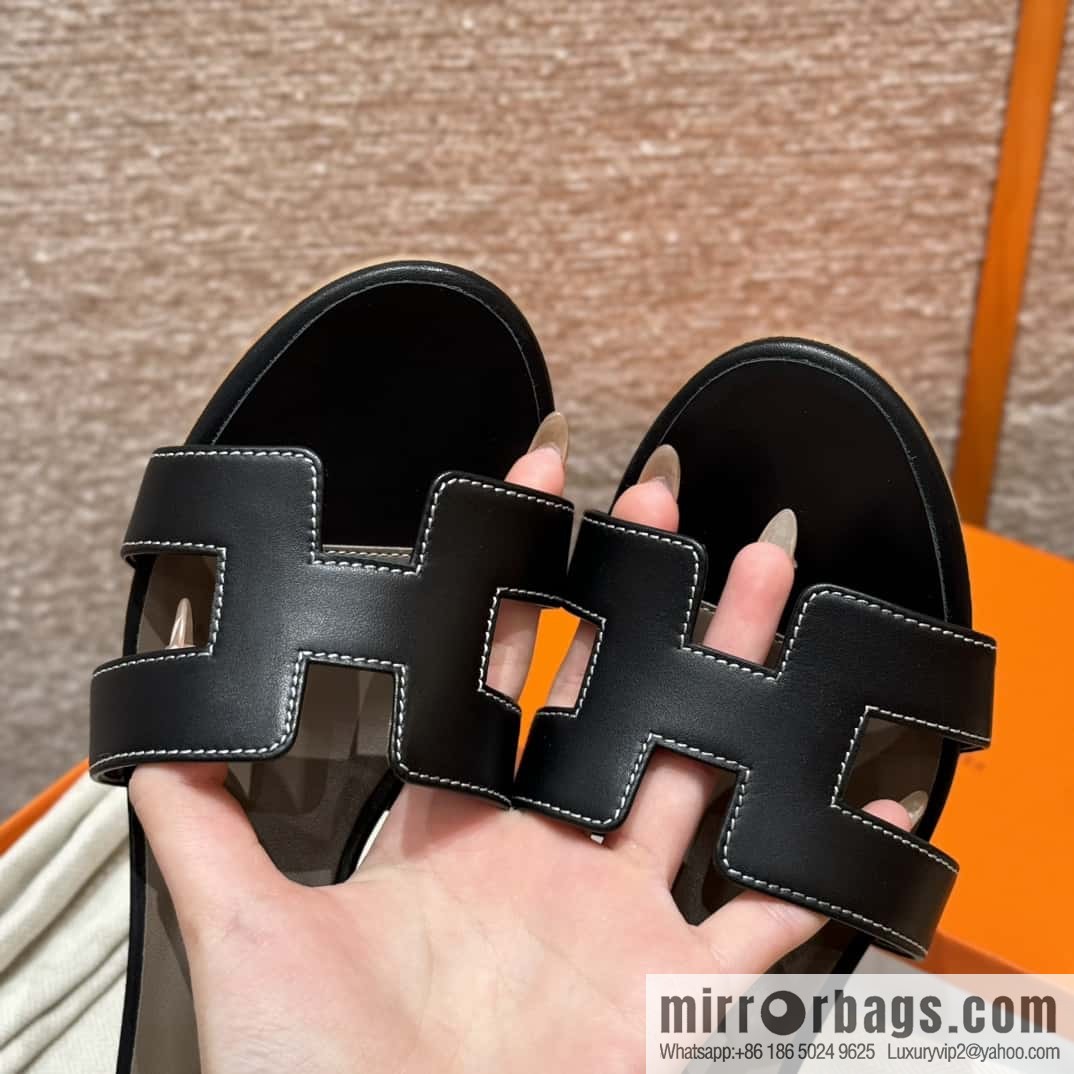 HERMES 185 Oasis High Heel Sandals, Black/ck89/noir /Swift