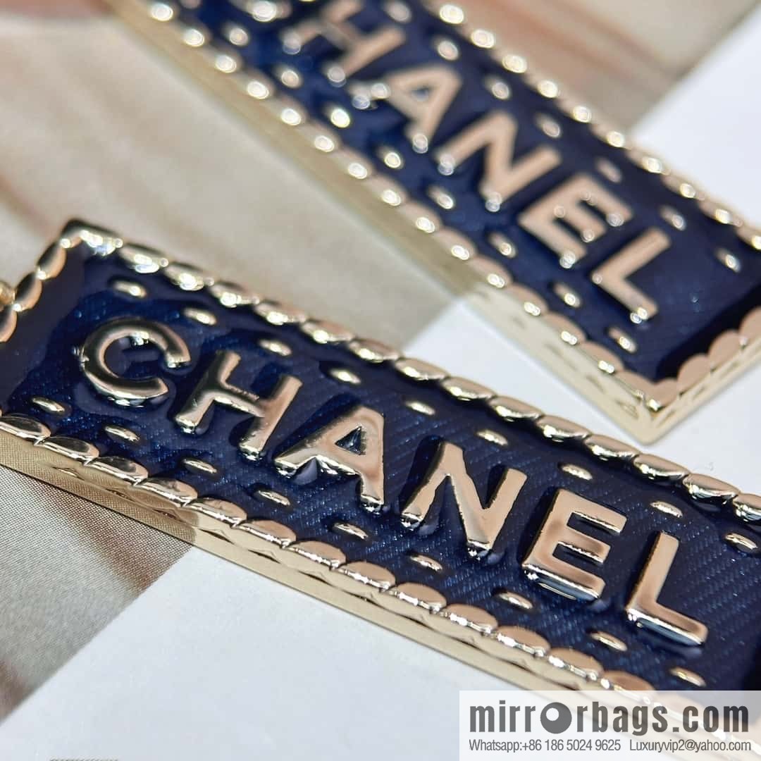 ❗️New ❗️☀️ new ☑️ chanel c2 double c denim strip letter stud earrings ☀️