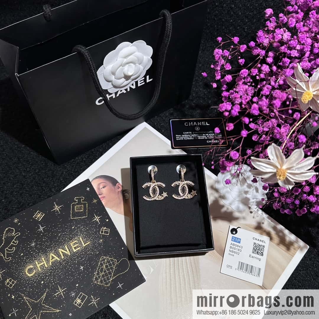 ❗️New ❗️☀️ new ☑️ chanel c2 double c hollow star ⭐ pentagram earrings ☀️