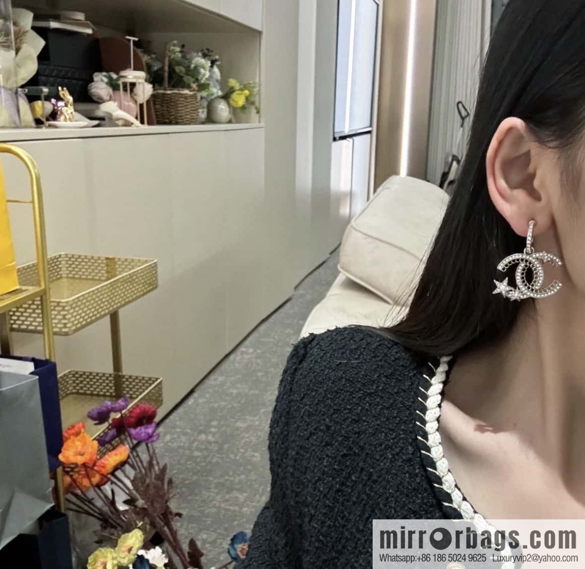 ❗️New ❗️☀️ new ☑️ chanel c2 double c hollow star ⭐ pentagram earrings ☀️