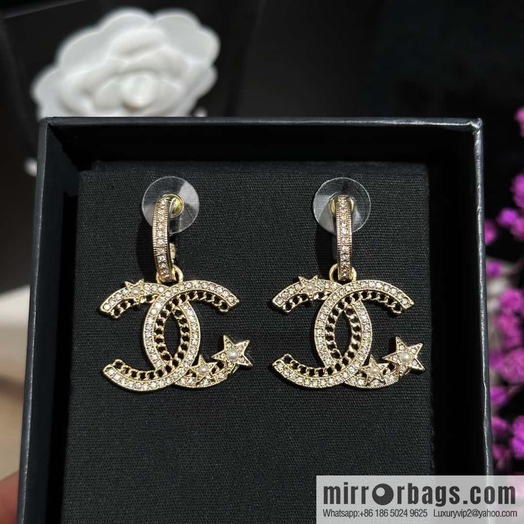 ❗️New ❗️☀️ new ☑️ chanel c2 double c hollow star ⭐ pentagram earrings ☀️