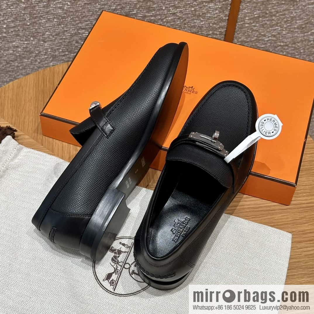 HERMES 227Destin loafers, black/ck89/noir palm-print calfskin/Epsom/Calfskin