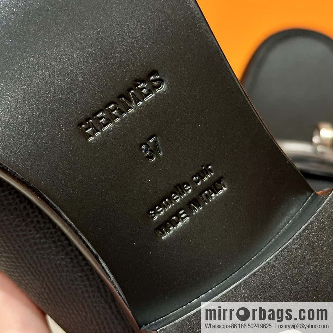 HERMES 227Destin loafers, black/ck89/noir palm-print calfskin/Epsom/Calfskin