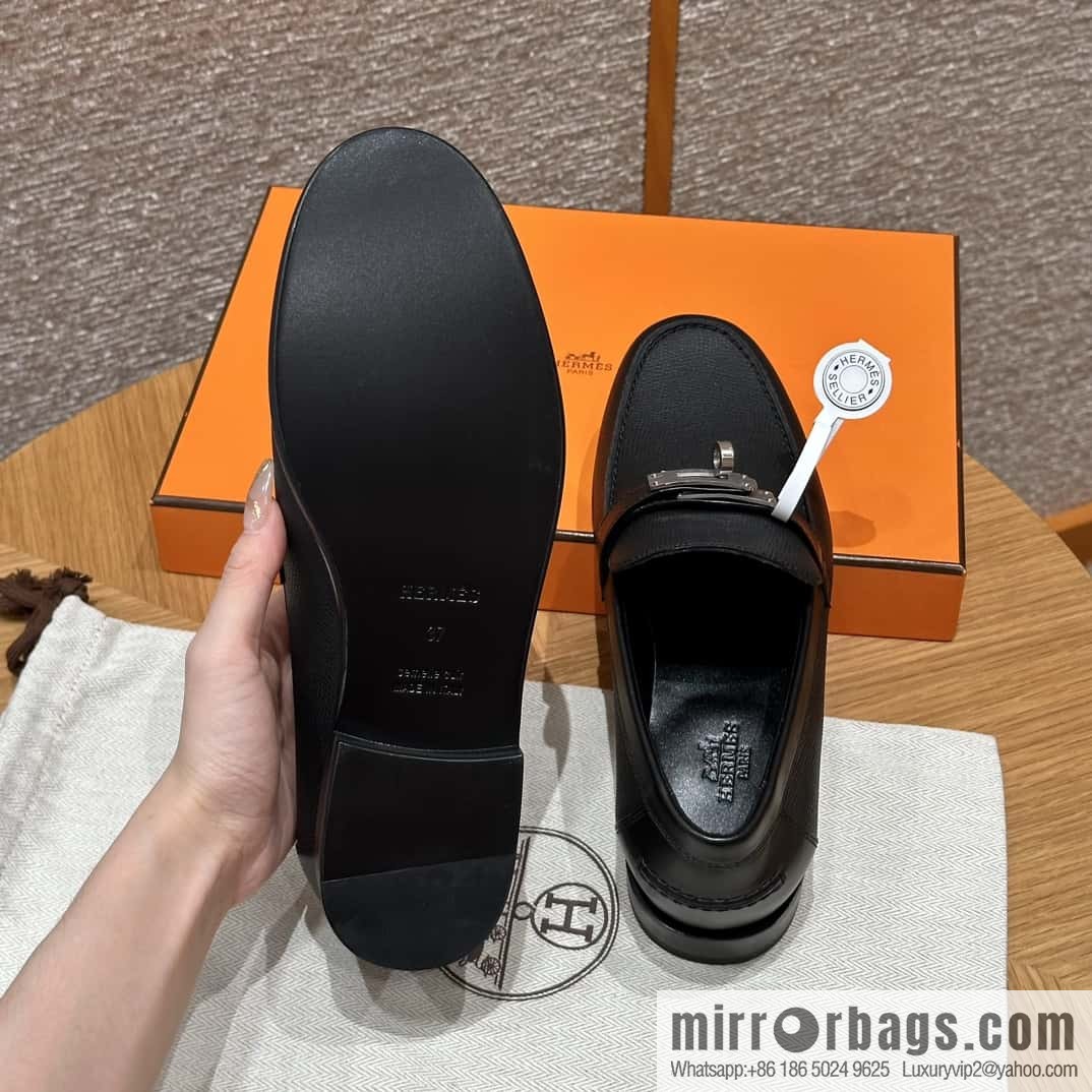 HERMES 227Destin loafers, black/ck89/noir palm-print calfskin/Epsom/Calfskin