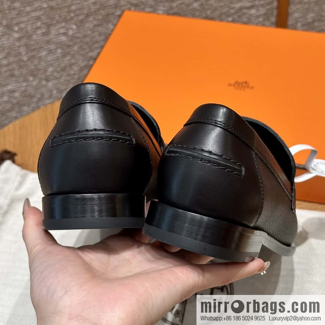 HERMES 227Destin loafers, black/ck89/noir palm-print calfskin/Epsom/Calfskin