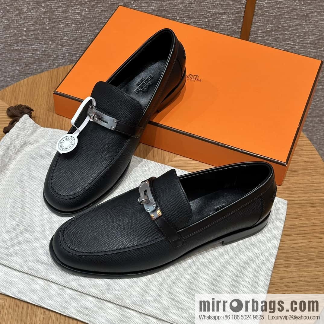 HERMES 227Destin loafers, black/ck89/noir palm-print calfskin/Epsom/Calfskin
