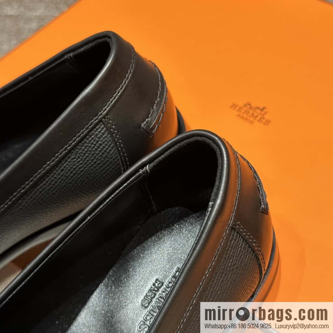HERMES 227Destin loafers, black/ck89/noir palm-print calfskin/Epsom/Calfskin