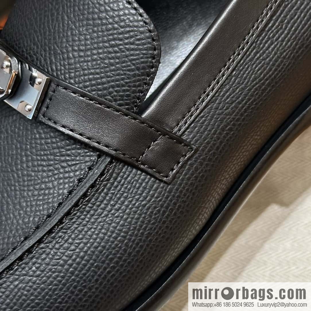 HERMES 227Destin loafers, black/ck89/noir palm-print calfskin/Epsom/Calfskin