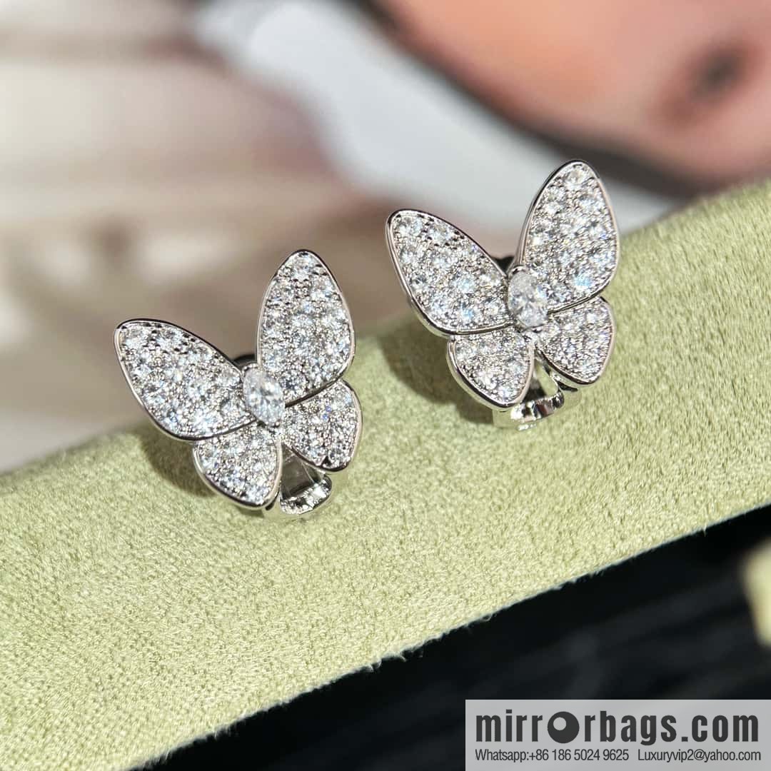 Van Cleef & Arpels Two Butterfly Full Diamond Butterfly Earrings Ear Pat