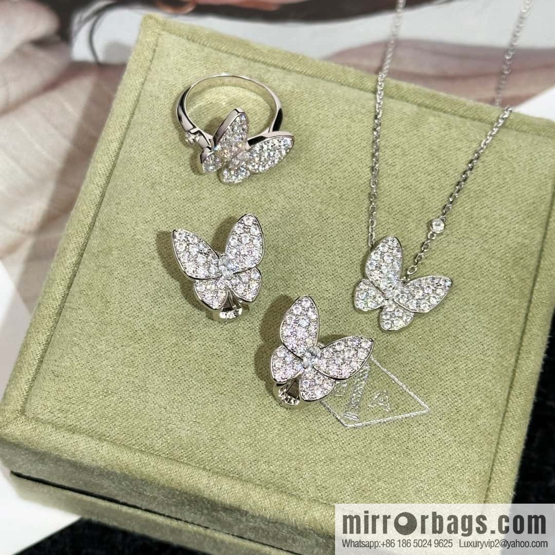 Van Cleef & Arpels Two Butterfly Full Diamond Butterfly Earrings Ear Pat