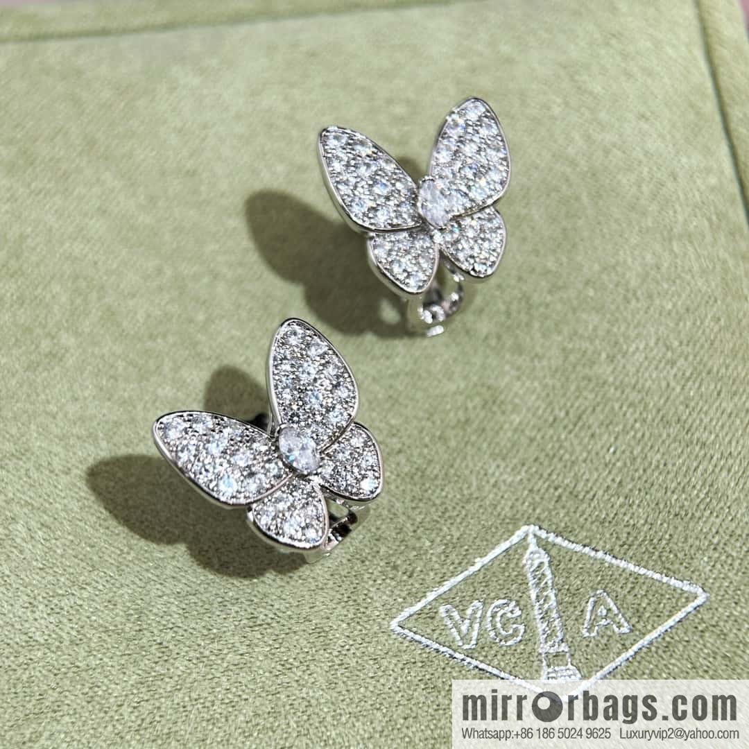 Van Cleef & Arpels Two Butterfly Full Diamond Butterfly Earrings Ear Pat
