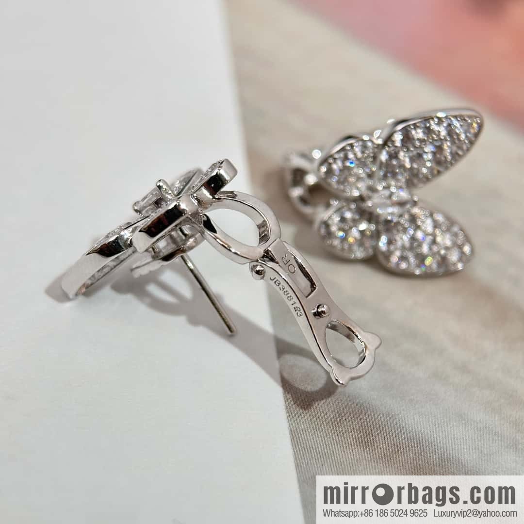 Van Cleef & Arpels Two Butterfly Full Diamond Butterfly Earrings Ear Pat