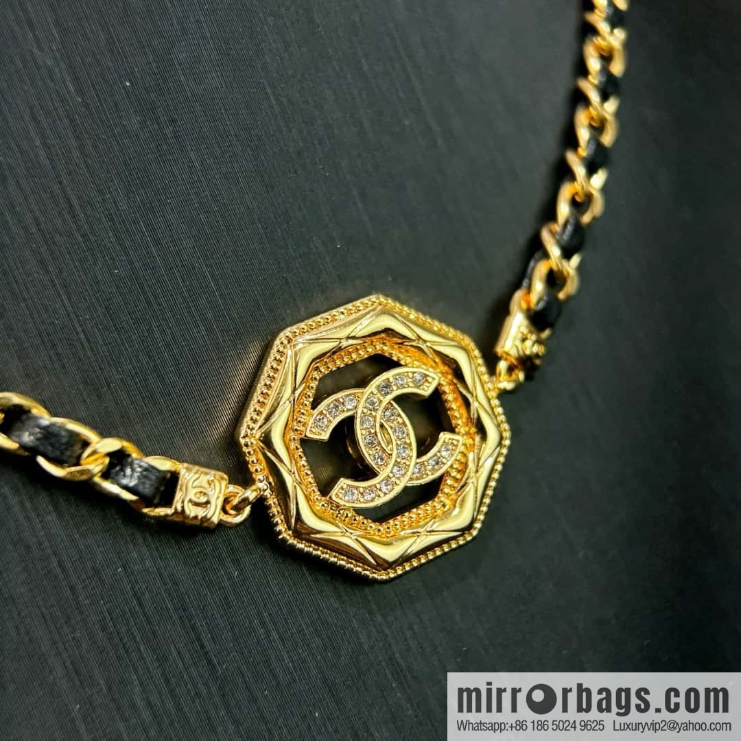 New ☑️ CHANEL double C octagonal black leather rope necklace