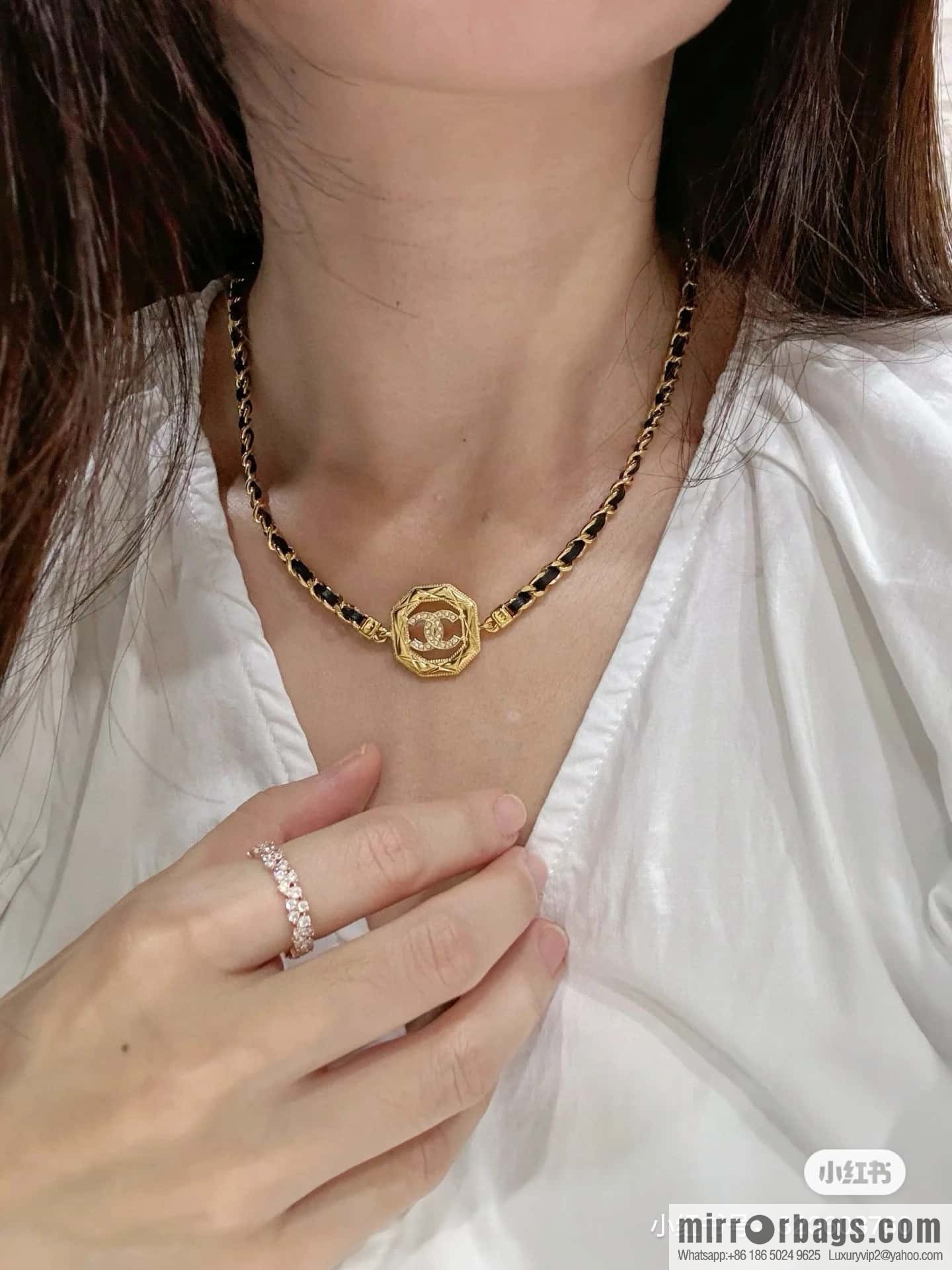 New ☑️ CHANEL double C octagonal black leather rope necklace