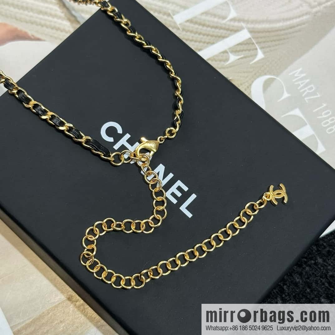 New ☑️ CHANEL double C octagonal black leather rope necklace