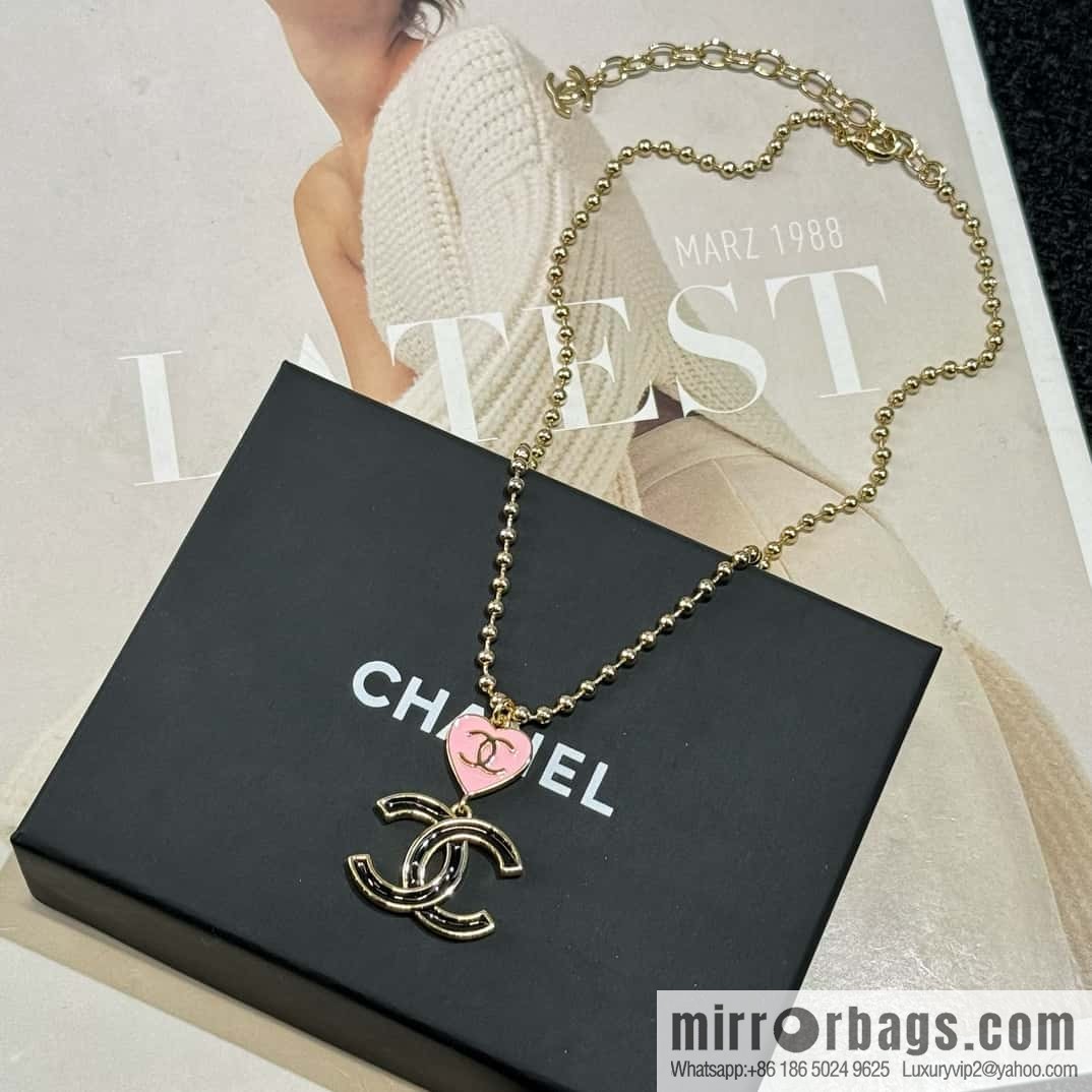 New ☑️ CHANEL double C peach heart love necklace, earrings and studs