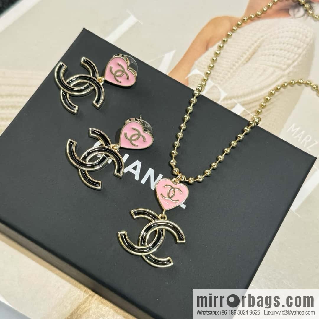 New ☑️ CHANEL double C peach heart love necklace, earrings and studs