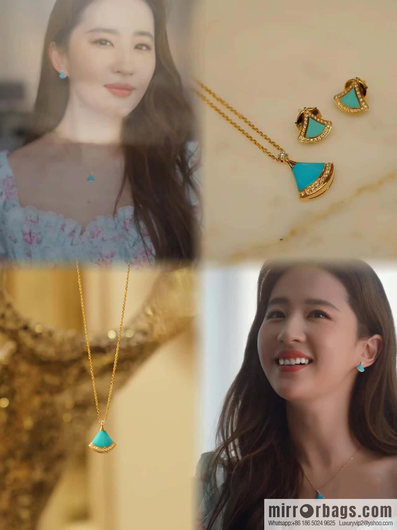 ❗️New ❗️ ☀️ BVLGARI DIVAS'DREAM Liu Yifei same turquoise fan necklace  ☀️