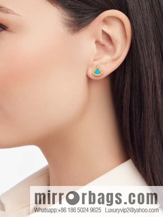 ❗️New ❗️ ☀️ BVLGARI DIVAS'DREAM with Diamond Chalcedony Turquoise Fan Stud Earrings ☀️