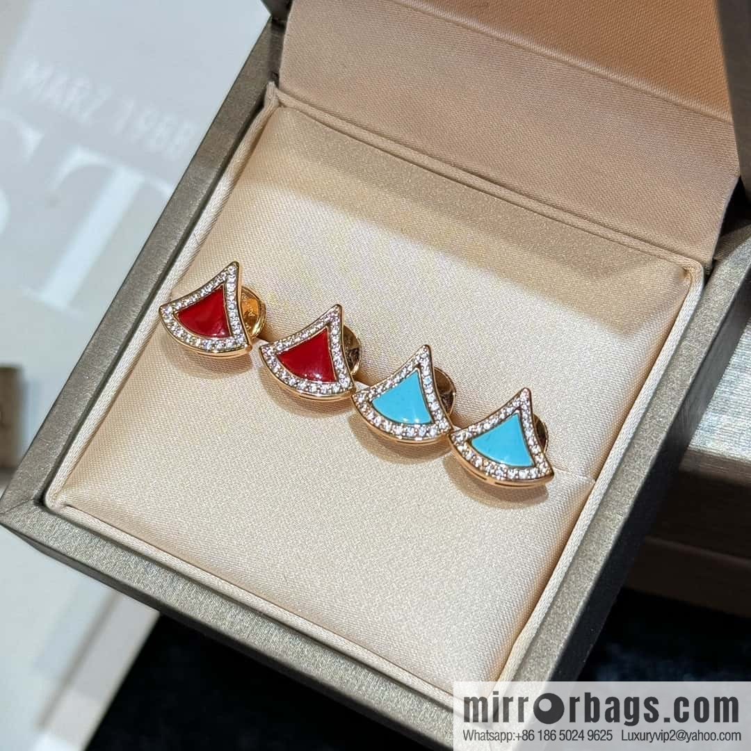 ❗️New ❗️ ☀️ BVLGARI DIVAS'DREAM with Diamond Chalcedony Turquoise Fan Stud Earrings ☀️