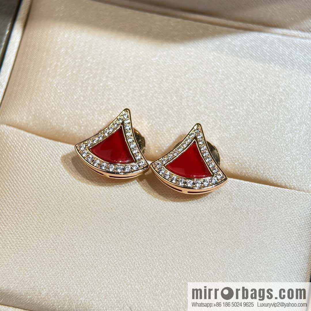 ❗️New ❗️ ☀️ BVLGARI DIVAS'DREAM with Diamond Chalcedony Turquoise Fan Stud Earrings ☀️