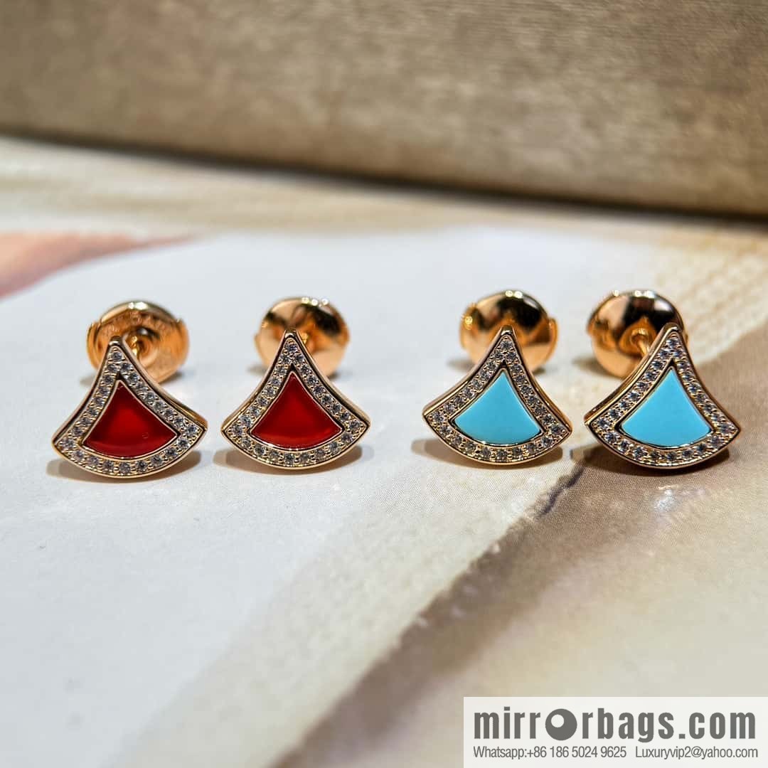 ❗️New ❗️ ☀️ BVLGARI DIVAS'DREAM with Diamond Chalcedony Turquoise Fan Stud Earrings ☀️