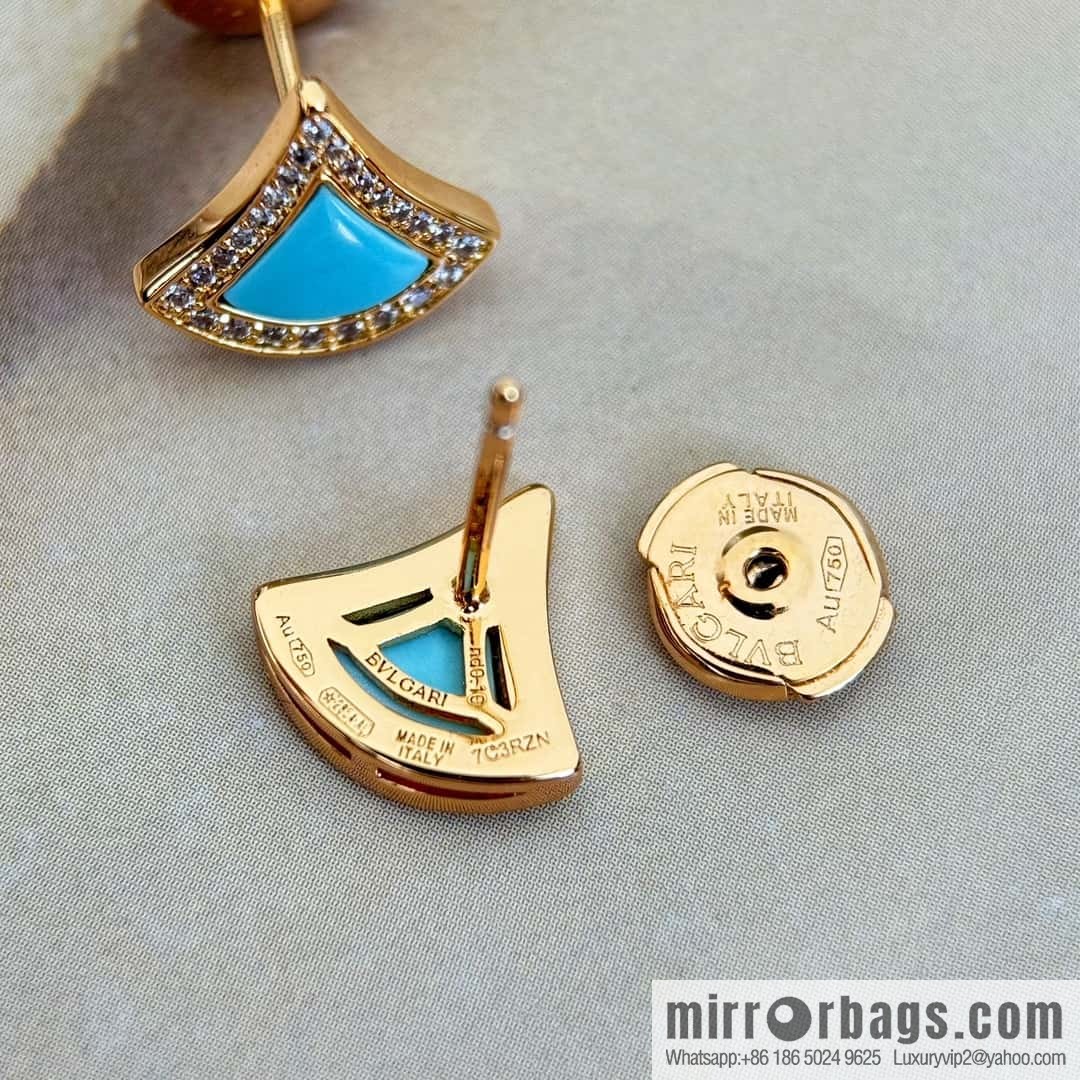 ❗️New ❗️ ☀️ BVLGARI DIVAS'DREAM with Diamond Chalcedony Turquoise Fan Stud Earrings ☀️