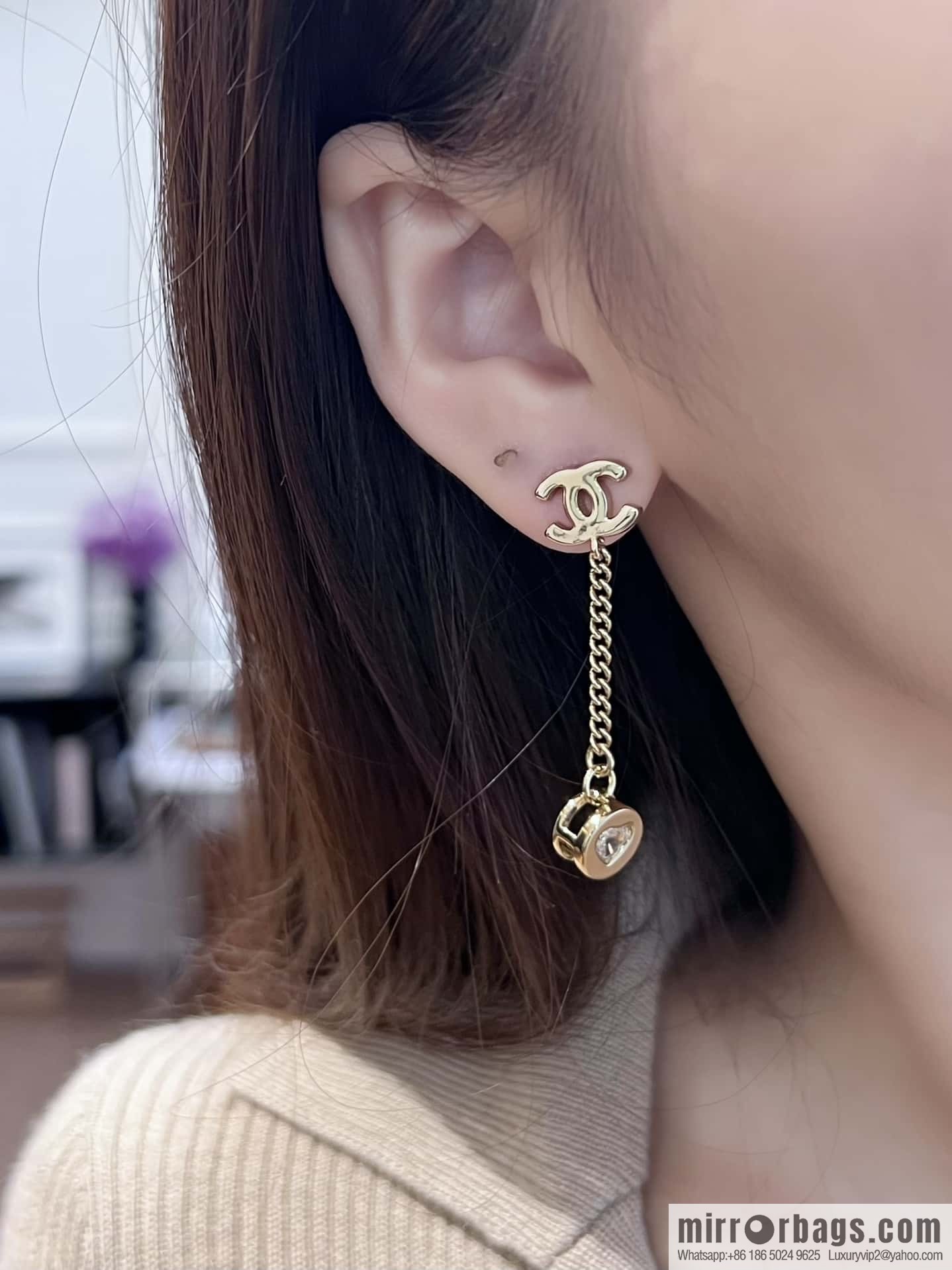 ❗️New ❗️☀️ new ☑️ chanel c2 double c peach heart love diamond earrings ☀️