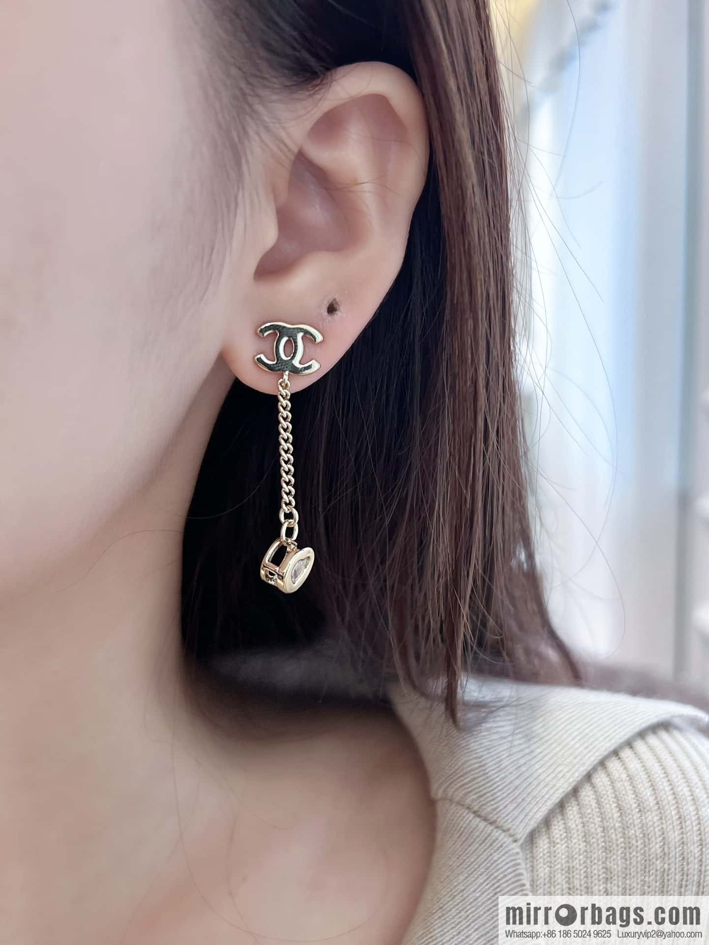 ❗️New ❗️☀️ new ☑️ chanel c2 double c peach heart love diamond earrings ☀️
