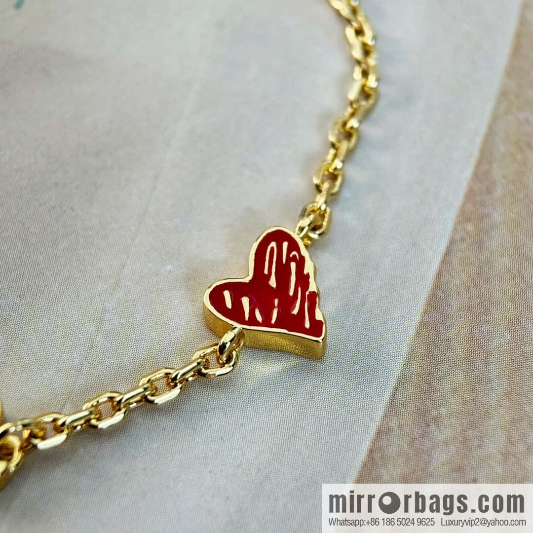 New Dior CD Alphabet Peach Heart Love Bracelet Necklace