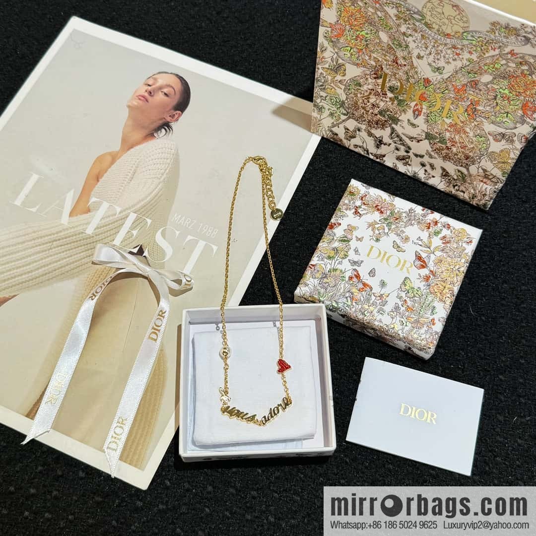 New Dior CD Alphabet Peach Heart Love Bracelet Necklace