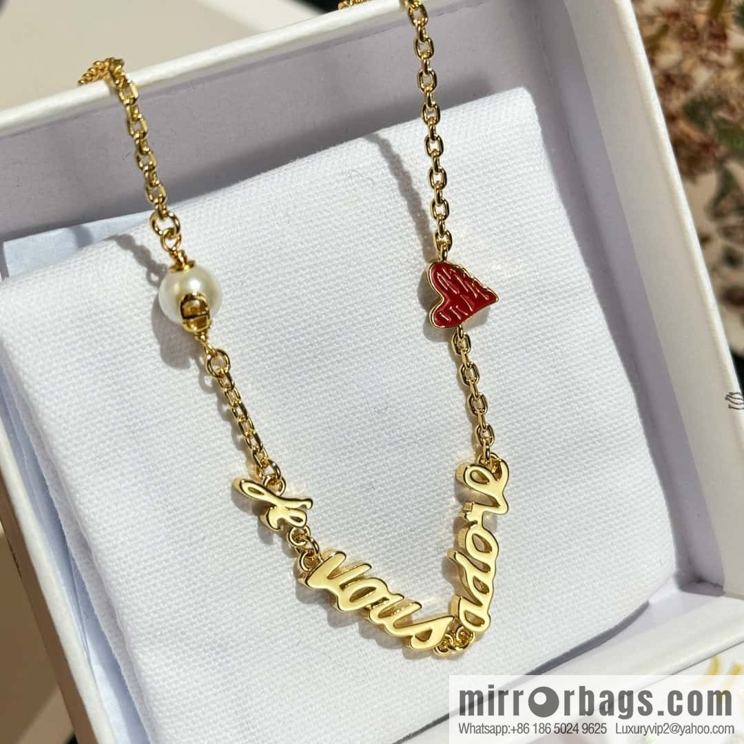 New Dior CD Alphabet Peach Heart Love Bracelet Necklace