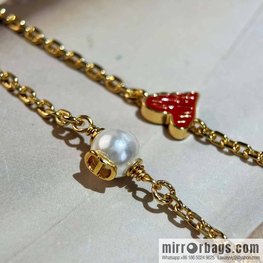 New Dior CD Alphabet Peach Heart Love Bracelet Necklace