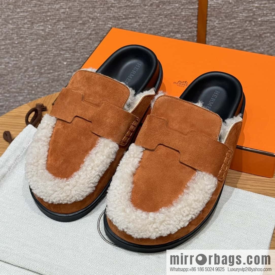 HERMES 190 Go Muller shoes, natural/Natutel suede calf leather/Suede calf leather