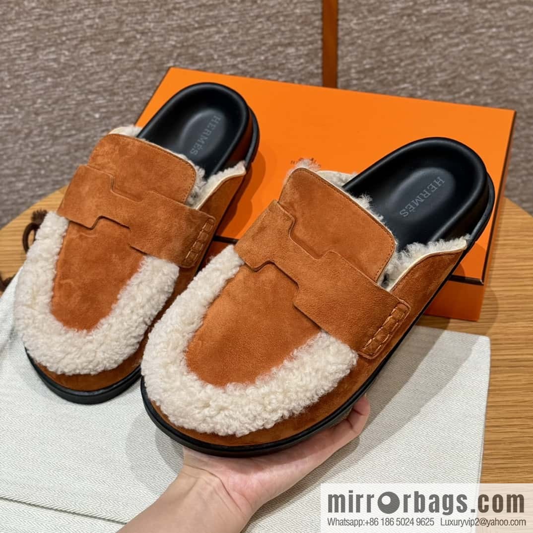 HERMES 190 Go Muller shoes, natural/Natutel suede calf leather/Suede calf leather