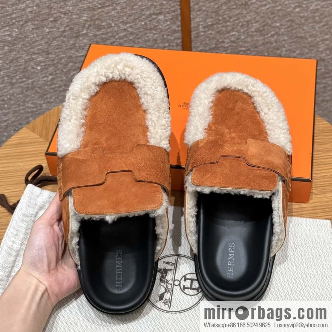 HERMES 190 Go Muller shoes, natural/Natutel suede calf leather/Suede calf leather