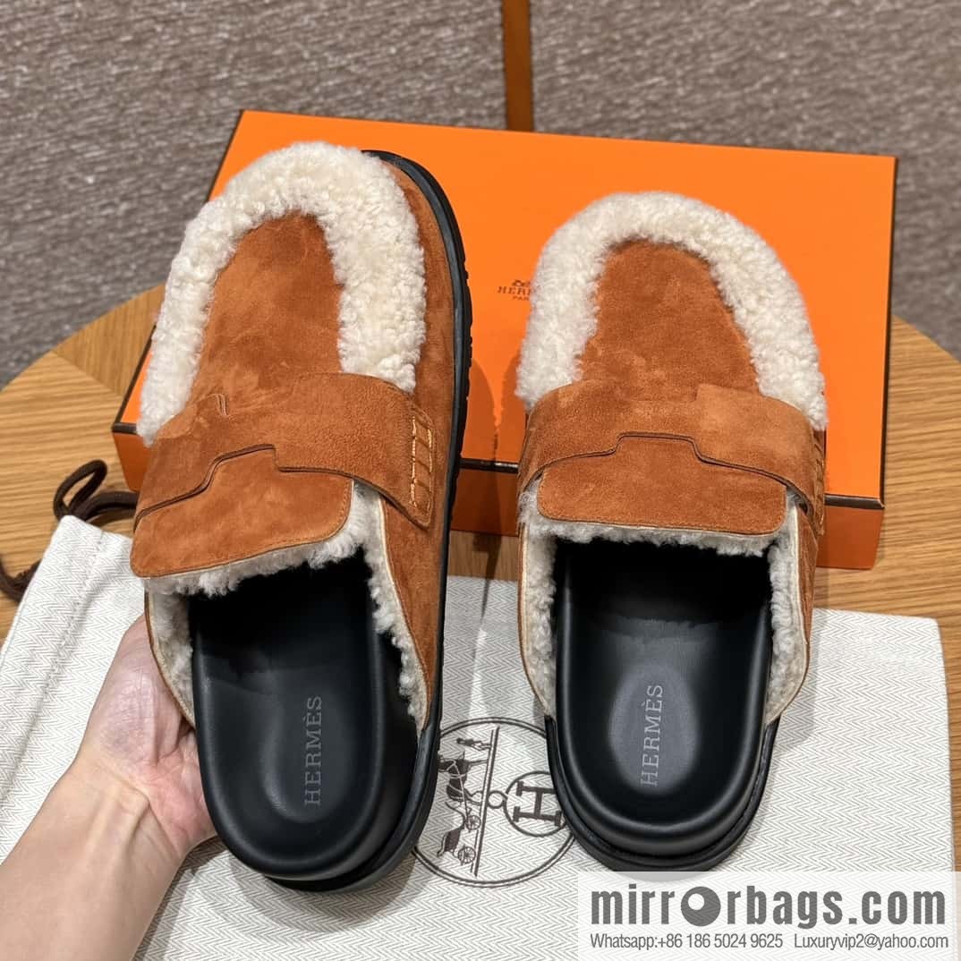 HERMES 190 Go Muller shoes, natural/Natutel suede calf leather/Suede calf leather