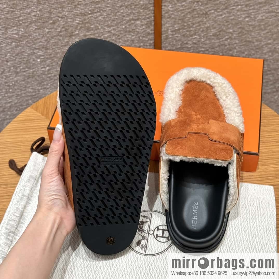 HERMES 190 Go Muller shoes, natural/Natutel suede calf leather/Suede calf leather